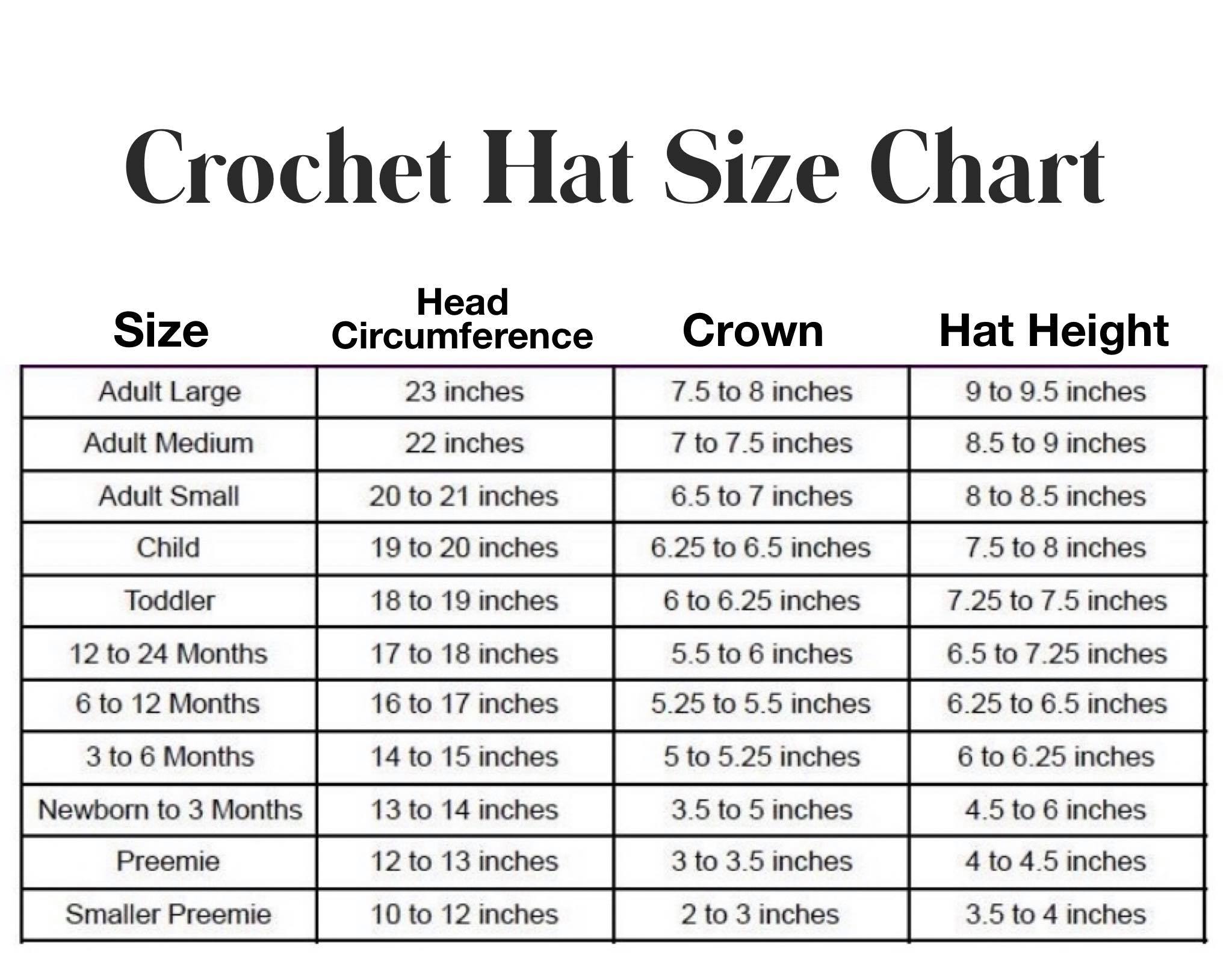 hat size chart DIY From Home Crochet