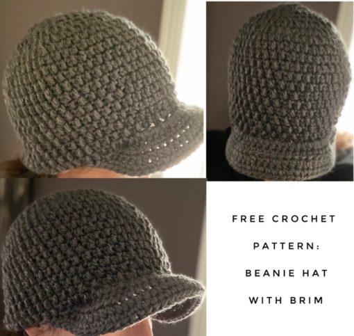 beanie hat with brim free crochet pattern - DIY From Home Crochet