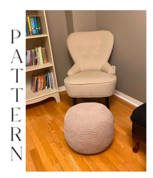 floor poof, crochet ottoman, crochet floor poof